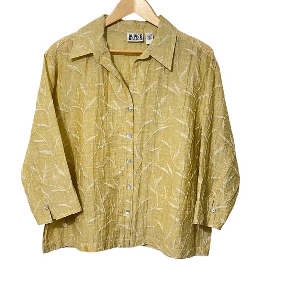 Chicos Design Linen Blend Button Down Shirt Size 2 Womens (M) Spring Casual - Picture 4 of 4